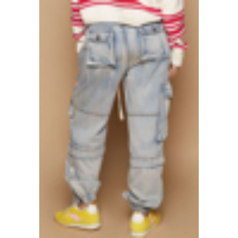 Multi Cargo Pocket Drawstring Waist Baggy Denim Joggers - Picture 2 of 4